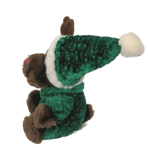 Walmart Brown Christmas Reindeer Green Suit Hat Plush Stuffed Animal 7.5" - Picture 4 of 7